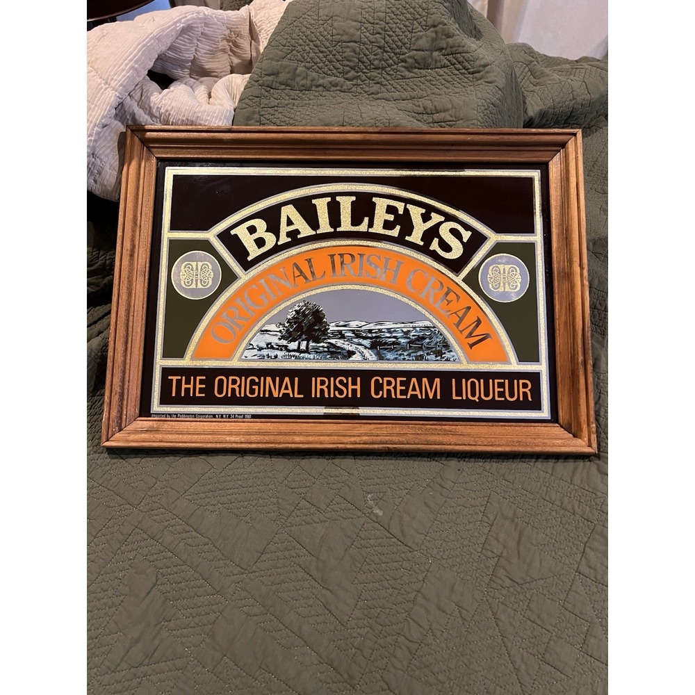 Baileys Original Irish Cream Liqueur Framed Mirror Bar Sign‎ 14x20 Vintage